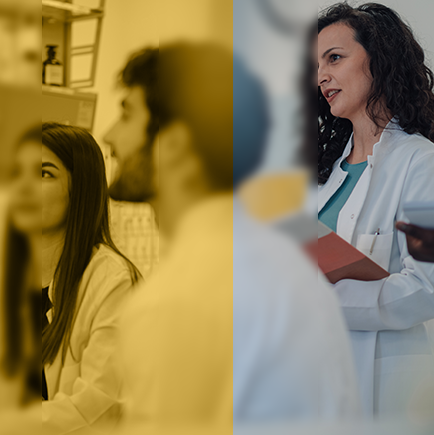 Three colleagues meeting to discuss the antibody-based therapies they’re developing to address evolving viral threats